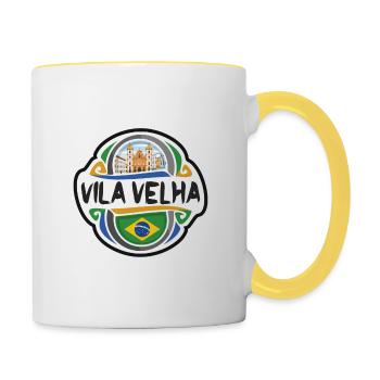 Vila Velha Brésil Drapeau Badge Souvenir de Voyage Timbre - Mug contrasté - blanc/jaune - Droite