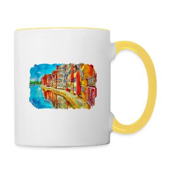 Florence Italie Aquarelle Esquisse Peinture Dessinée - Mug contrasté - blanc/jaune - Droite