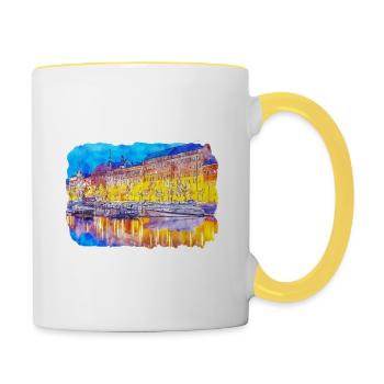 Helsinki Finlande Aquarelle Sketch Illustration - Mug contrasté - blanc/jaune - Droite
