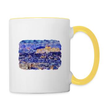 Athènes Grèce Aquarelle Esquisse Dessinée Peinture - Mug contrasté - blanc/jaune - Droite