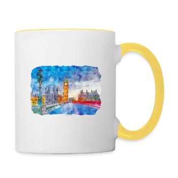 Angleterre Royaume-Uni Aquarelle Dessin Dessin Illustration - Mug contrasté - blanc/jaune - Droite