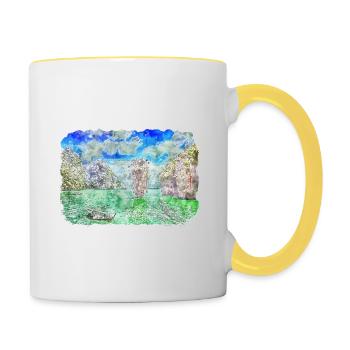 Thaïlande Aquarelle Esquisse Dessinée à la Main Illustration - Mug contrasté - blanc/jaune - Droite
