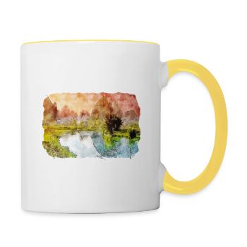 China Watercolor Sketch Hand Drawn Illustration - Contrasting Mug - white/yellow - Right