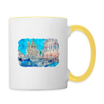 St Petersburg Russia Watercolor Sketch Drawn Drawi - Contrasting Mug - white/yellow - Right
