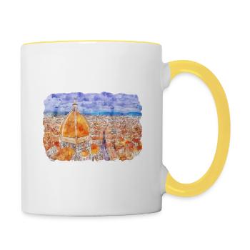 Florence Italie Aquarelle Esquisse Peinture Dessinée - Mug contrasté - blanc/jaune - Droite