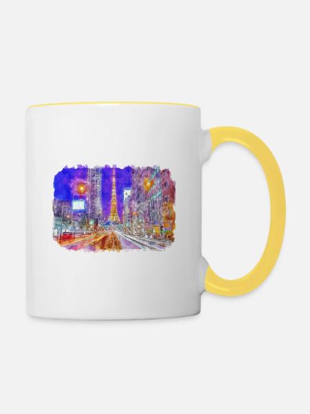 Tokyo Japan Watercolor Sketch Painting Illustratio - Contrasting Mug - white/yellow