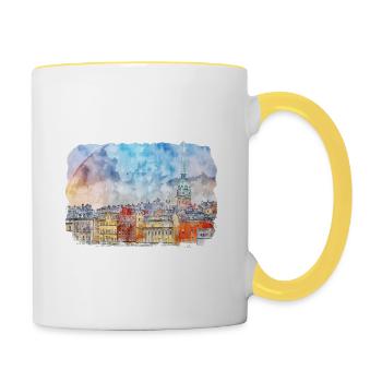 Helsinki Finlande Aquarelle Sketch Illustration - Mug contrasté - blanc/jaune - Droite