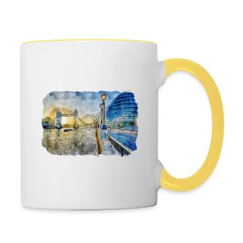 Londres UK Aquarelle Esquisse Dessinée à la Main Peinture - Mug contrasté - blanc/jaune - Droite