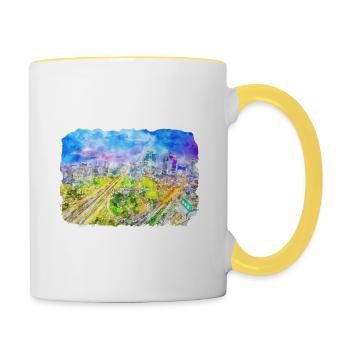 Indonesia Watercolor Sketch Hand Drawn Painting - Contrasting Mug - white/yellow - Right