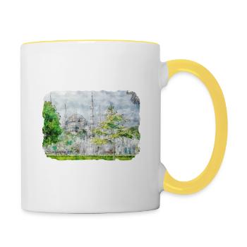 Dinde Aquarelle Esquisse Dessinée à la main Illustration - Mug contrasté - blanc/jaune - Droite