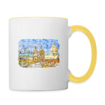 Carthagène Colombie Aquarelle Sketch Illustration - Mug contrasté - blanc/jaune - Droite