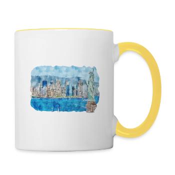 New York Usa Watercolor Sketch Drawing - Contrasting Mug - white/yellow - Right