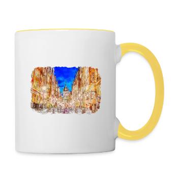 Pologne Repère Aquarelle Esquisse Dessin de peinture - Mug contrasté - blanc/jaune - Droite