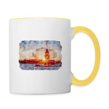 Istanbul Turkey Watercolor Sketch Draw Drawing - Contrasting Mug - white/yellow - Right