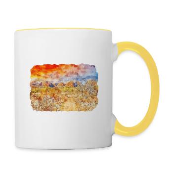 Australie Aquarelle Esquisse Dessinée à la Main Peinture - Mug contrasté - blanc/jaune - Droite