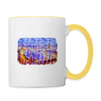 Londres UK Aquarelle Esquisse Dessinée à la Main Peinture - Mug contrasté - blanc/jaune - Droite
