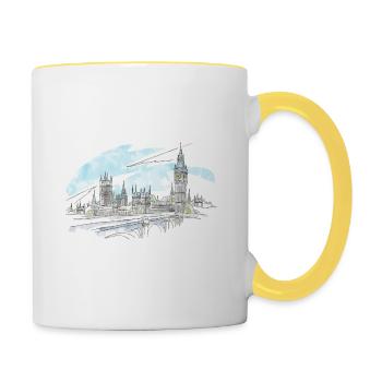 England UK Watercolor Sketch Drawn Illustration - Contrasting Mug - white/yellow - Right