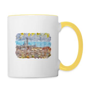 Tuscany Italy Watercolor Sketch Painting - Contrasting Mug - white/yellow - Right