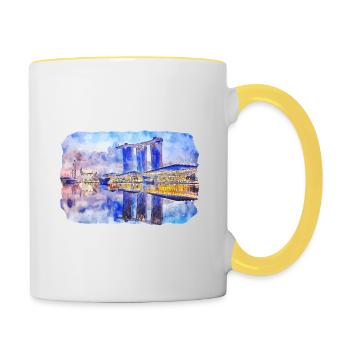 Singapore Watercolor Sketch Hand Drawn Painting - Contrasting Mug - white/yellow - Right