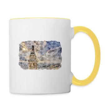 Budapest Ungarn Aquarell Skizze Illustration - Tasse zweifarbig - Weiß/Gelb - Rechts