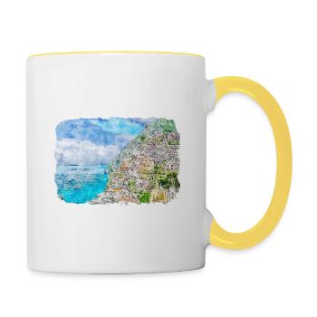Sorrente Italie Aquarelle Esquisse Dessinée Peinture - Mug contrasté - blanc/jaune - Droite