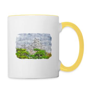 Japan Aquarellskizze Handgezeichnete Illustration - Tasse zweifarbig - Weiß/Gelb - Rechts