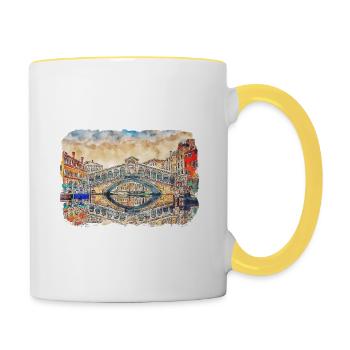 Venedig Italien Aquarellskizze Gezeichnete Illustration - Tasse zweifarbig - Weiß/Gelb - Rechts
