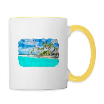 Maldives Watercolor Sketch Hand Drawn Illustration - Contrasting Mug - white/yellow - Right