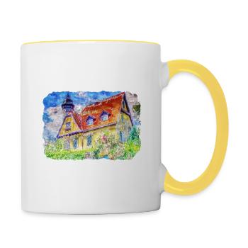 England UK Watercolor Sketch Drawn Illustration - Contrasting Mug - white/yellow - Right