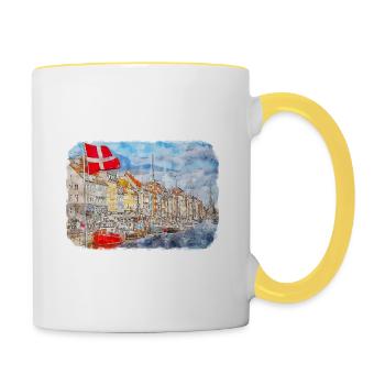 Copenhague Danemark Aquarelle Sketch Illustration - Mug contrasté - blanc/jaune - Droite