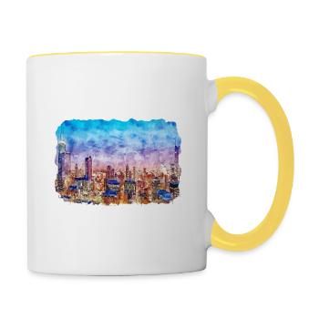 Chicago USA Aquarell Skizze gezeichnete Illustration - Tasse zweifarbig - Weiß/Gelb - Rechts