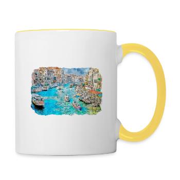 Venedig Italien Aquarellskizze Gezeichnete Illustration - Tasse zweifarbig - Weiß/Gelb - Rechts