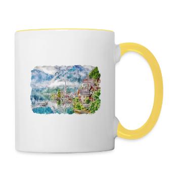 Autriche Aquarelle Esquisse Dessinée à la main Illustration - Mug contrasté - blanc/jaune - Droite
