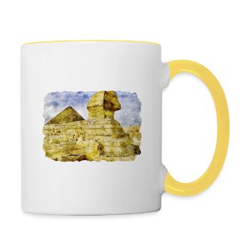 Le Caire Egypte Aquarelle Esquisse Dessinée Illustration - Mug contrasté - blanc/jaune - Droite