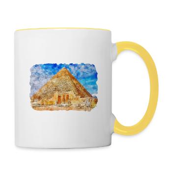 Le Caire Egypte Aquarelle Esquisse Dessinée Illustration - Mug contrasté - blanc/jaune - Droite