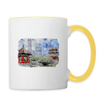 China Watercolor Sketch Hand Drawn Illustration - Contrasting Mug - white/yellow - Right