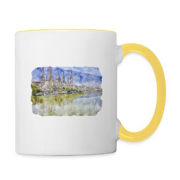 Spain Watercolor Sketch Hand Drawn Illustration - Contrasting Mug - white/yellow - Right