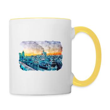 Madrid Espagne Aquarelle Esquisse Dessinée Peinture - Mug contrasté - blanc/jaune - Droite