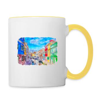 Venise Italie Aquarelle Esquisse Illustration - Mug contrasté - blanc/jaune - Droite