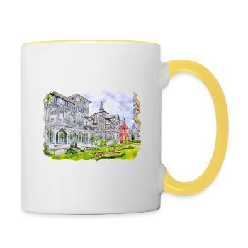 Allemagne Aquarelle Esquisse Dessinée à la main Illustration - Mug contrasté - blanc/jaune - Droite