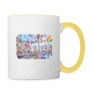 Londres UK Aquarelle Esquisse Dessinée à la Main Peinture - Mug contrasté - blanc/jaune - Droite