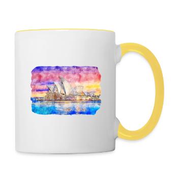 Australie Aquarelle Esquisse Dessinée à la Main Peinture - Mug contrasté - blanc/jaune - Droite