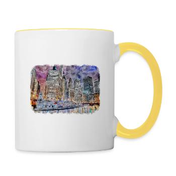 Chicago USA Aquarell Skizze gezeichnete Illustration - Tasse zweifarbig - Weiß/Gelb - Rechts