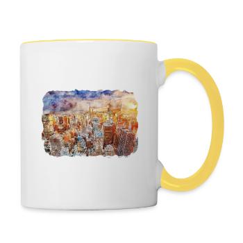 New York Usa Watercolor Sketch Drawing - Contrasting Mug - white/yellow - Right