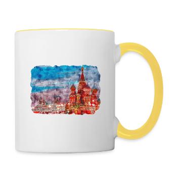 Moscou Russie Aquarelle Esquisse Dessinée Peinture - Mug contrasté - blanc/jaune - Droite