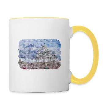 Helsinki Finlande Aquarelle Sketch Illustration - Mug contrasté - blanc/jaune - Droite