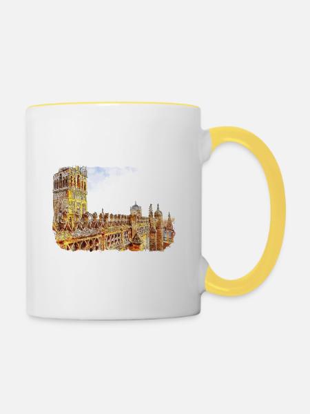 Sevilla Spanien Aquarellskizze Gezeichnete Illustration - Tasse zweifarbig - Weiß/Gelb