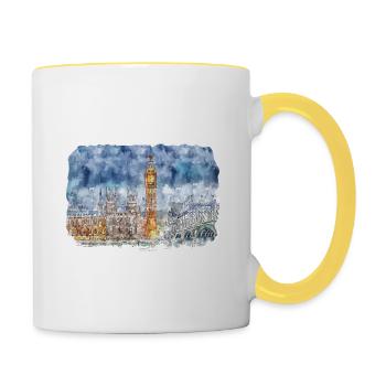 Angleterre Royaume-Uni Aquarelle Dessin Dessin Illustration - Mug contrasté - blanc/jaune - Droite