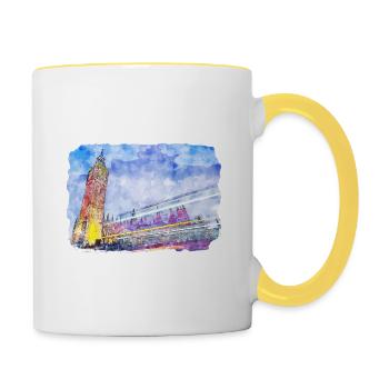 Uk Landmark Watercolor Sketch Painting Illustratio - Contrasting Mug - white/yellow - Right