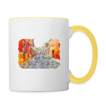 San Miguel De Allende Mexico Watercolor Drawing - Contrasting Mug - white/yellow - Right